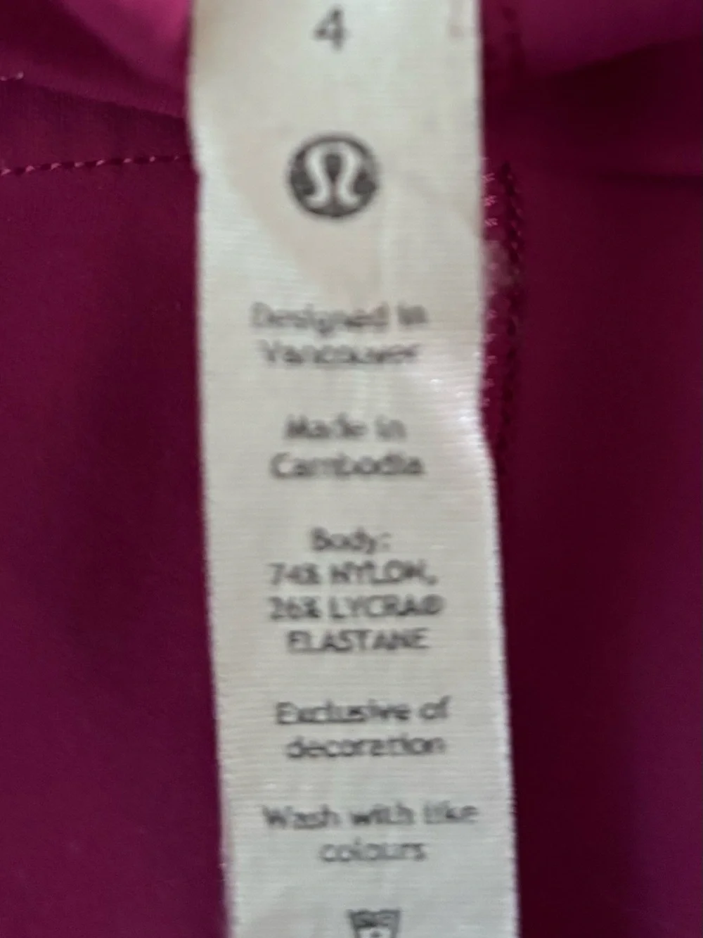 Lululemon High Rise Leggings Size 4 Berry Magenta Full Length